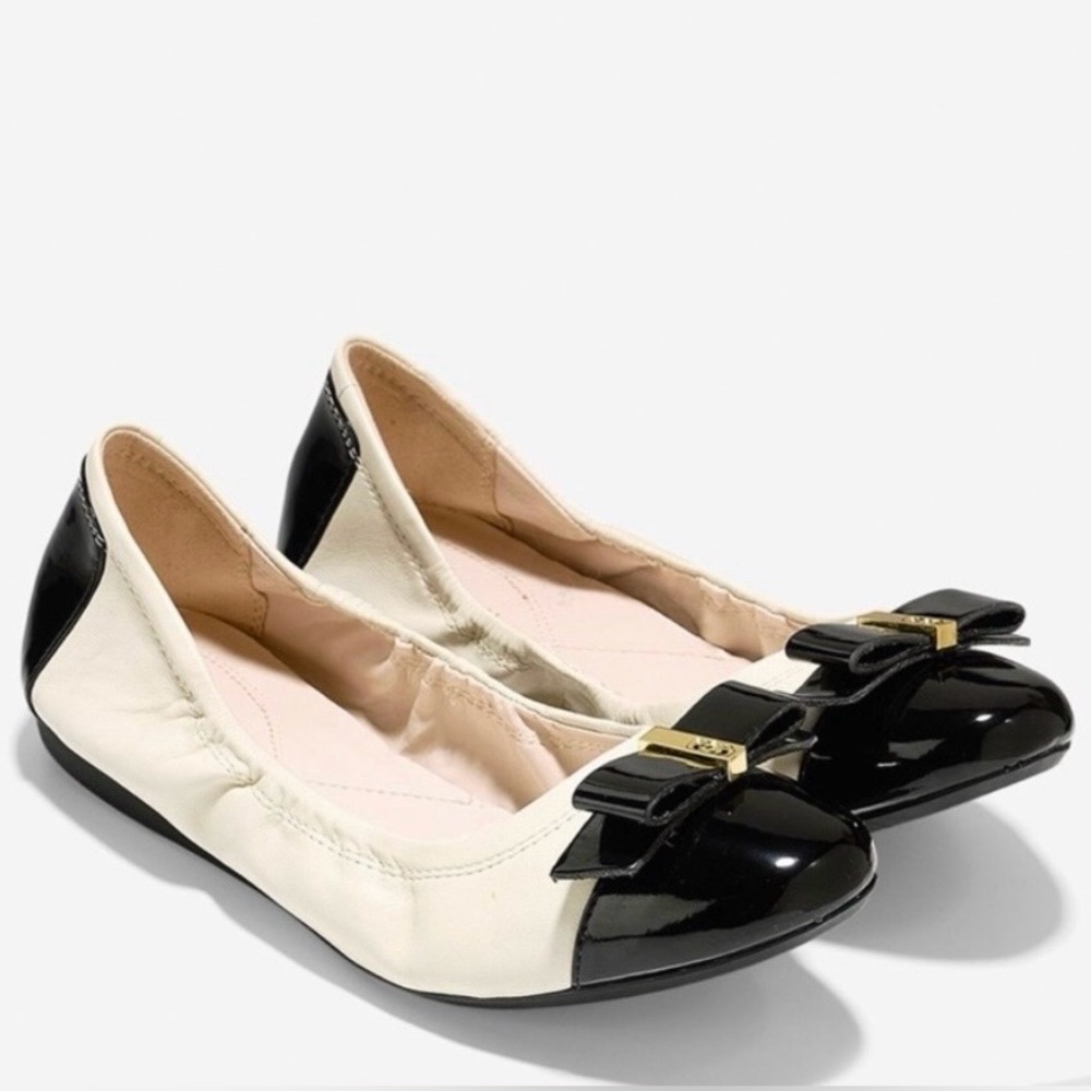 Cole Haan Elsie Ballet Flats Toe Cap & Black Front Bow size 9,5 - Picture 2 of 15